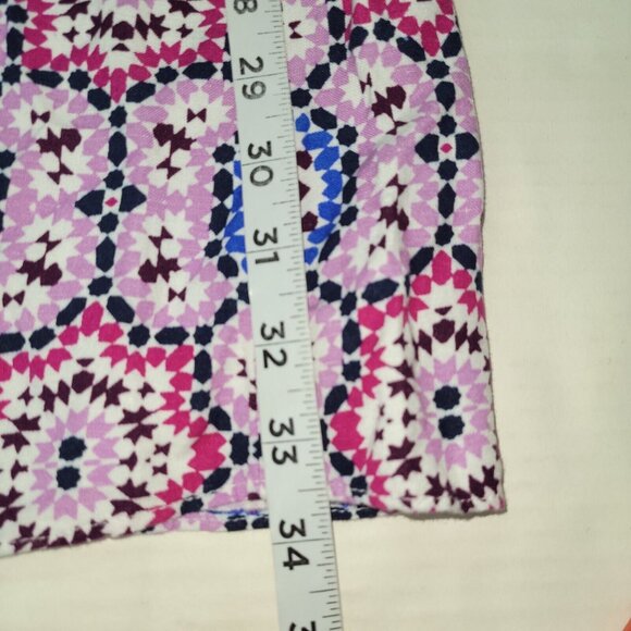 Loft Linen Wrap Skirt Women 10 Pink Blue Mosaic Floral Midi Linen/Viscose New - Picture 13 of 14